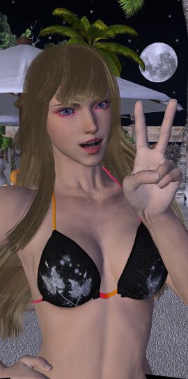 1girls 3d beach bikini blonde_hair breasts emilie_de_rochefort female female_only peace_sign selfie solo tekken tekken_8