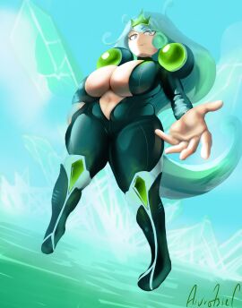 aivrotsiel alien breasts bunny_ears crystal delasvela_aurora_nibir_(aivrotsiel) female huge_breasts large_breasts latex long_hair original skindentation sky water