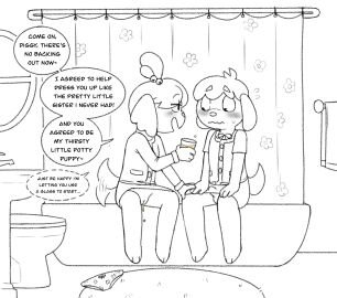 abigrock absurd_res accessory animal_crossing anthro bath_mat bathtub blouse blush bodily_fluids bottomwear brother brother_and_sister bulge canid canine canis clothed clothing crossdressing dialogue digby_(animal_crossing) domestic_dog drinking_urine duo erection erection_under_skirt female femdom genital_fluids genitals glass hair_accessory hand_on_leg hi_res incest isabelle_(animal_crossing) jacket male male/female mammal nervous nintendo no_underwear panties panty_bulge peeing peeing_in_cup pussy shih_tzu shower_curtain sibling sink sister sitting_on_bathtub skirt speech_bubble string_bow sweat tail tail_motion tailwag toilet topwear towel towel_rack toy_dog twins underwear upskirt urine urine_drip urine_in_container vest watersports whispering window worried