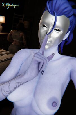 3d amelie_lacroix athletic_futa fareeha_amari futa_only futanari looking_at_viewer muscular_futa overwatch pharah selfie shushing widowmaker yeetiques