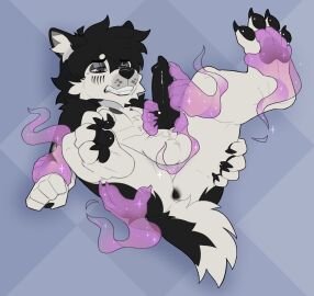 ambiguous_gender animal_genitalia animal_penis anthro anus ass balls black_body black_fur black_hair black_pawpads blue_background canid canine canine_genitalia canine_penis canis cheek_tuft chin_tuft clenched_teeth curling_toes decodecker disembodied_hand domestic_dog erection facial_tuft fangs feet foot_grab fur genitals ghost_hands group hair half-closed_eyes handjob hi_res husky knot looking_pleasured male male/ambiguous male_focus mammal multicolored_body multicolored_fur narrowed_eyes nordic_sled_dog nowi_(oolongmatchatea) nude pawpads paws penile penis perineum sex simple_background solo_focus spitz teeth tuft two-tone_body two-tone_fur white_body white_fur