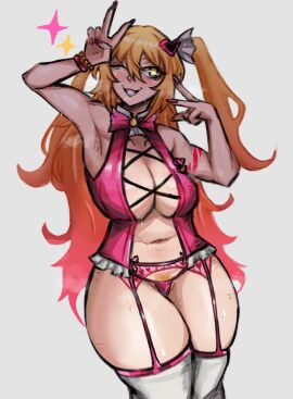 1girls don_quixote_(limbus_company) female limbus_company magical_girl_outfit multicolored_hair project_moon pubes queen_of_hatred_(cosplay) stockings thighs valentine_gaz walpurgis walpurgis_night