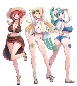 female gonzarez mythra mythra_(xenoblade) pneuma_(xenoblade) pyra pyra_(xenoblade) swimsuit xenoblade_(series)