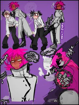 atomic_wedgie ballbusting ballbusting_orgasm black_hair bullying glasses grin horny_male humiliation mad_scientist magenta_hair makii_bear makiibear male male/male male_only maledom malesub menacing nerd nerdy_male oc orginal_character scar scientist wedgie wedgie_fetish