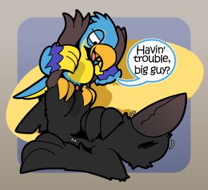 2025 2_toes 3_fingers 3_toes absurd_res anthro avian beak beak_closed biped bipedal_feral bird black_body black_feathers blue_body blue_feathers brown_beak brown_legs cartoon_network closed_eyes corvid corvus_(genus) crow dialogue digital_drawing_(artwork) digital_media_(artwork) dildo dominant dominant_feral dominant_male double_dildo duo feathers feet feral fingers half-closed_eyes hand_on_chest hi_res jerry_(sitting_ducks) male male/male motion_lines mouth_closed multicolored_body multicolored_feathers narrowed_eyes open_beak open_mouth oscine otterjunk parrot passerine penetrable_sex_toy purple_body purple_feathers raoul_(sitting_ducks) sex_toy shaking simple_background sitting_ducks size_difference small_dom_big_sub speech_bubble standing_on_another submissive submissive_anthro submissive_male tail tail_feathers talons taunting toes tuft yellow_body yellow_feathers yellow_feet