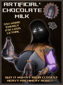 3d 3d_model big_breasts breasts confused confused_look faceless_female female grey_skin lactation looking_at_viewer maxsterbrge milk milk_bottle monster_girl poster robot robot_girl robot_joints robotic_arm text