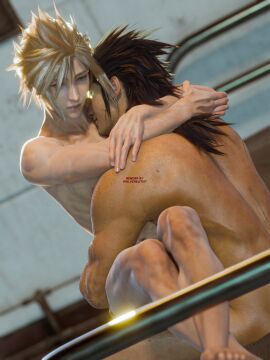 2boys 3d blonde_hair blue_eyes cloud_strife femboy final_fantasy final_fantasy_vii gay male silverelitist white_skin zack_fair
