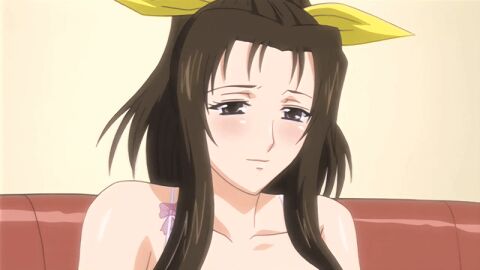 00s 1girls 2008 animated aunt bra breasts brown_hair clothes_removed female hair_ribbon high_ponytail housewife large_breasts lingerie long_hair long_sleeves mature_female nipples ponytail removing_bra ribbon saiminjutsu_2 standing tagme takase_shino yellow_hair_ribbon yellow_ribbon