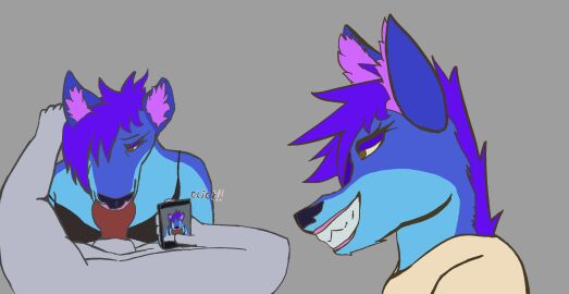 ails anthro canid canine canis electronics fellatio female grin hi_res inner_ear_fluff male mammal oral penile penis phone picture_taking recording_in_camera sex smile solo teeth tuft wolf