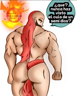 ass ass_focus bald bald_male bara beard daddy dilf facial_hair gay god_of_war kratos looking_back looking_back_at_viewer male male_focus male_only masculine_male mature_male muscles muscular muscular_male nude older_male red_markings solo solo_male uameyg white_body white_skin yaoi