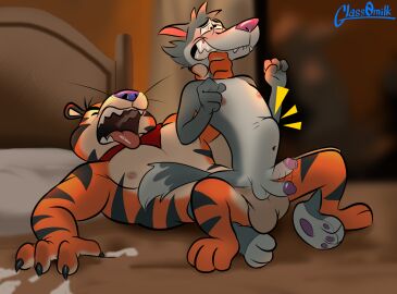 2024 anal anal_sex anthro anthro_on_anthro anthro_on_bottom anthro_on_top anthro_penetrated anthro_penetrating anthro_penetrating_anthro areola asphyxiation ass balls balls_deep balls_size_difference bed bedding bedroom big_dom_small_sub big_muscles blanket blush breath canid canine canis chip_the_wolf claws clenched_teeth cookie_crisp dominant duo emanata erection eyebrows felid frosted_flakes fur furniture genitals glans glass0milk hi_res humanoid_genitalia humanoid_penis inside kellogg's kerchief looking_pleasured lying male male/male male_on_bottom male_on_top male_penetrated male_penetrating male_penetrating_male mammal mascot motion_blur muscles muscular muscular_anthro muscular_male narrowed_eyes navel neck_grab neckerchief nipples nude on_back on_bed on_bottom on_top open_mouth pantherine pawpads penetration penile penile_penetration penis penis_in_ass pillow reverse_cowgirl_position sex signature sitting size_difference smaller_penetrated stomach_bulge teeth tiger tongue tongue_out tony_the_tiger tuft whiskers wolf