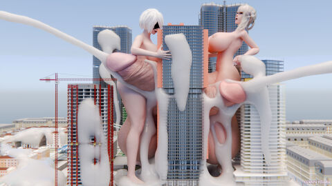 2futas 3d ass balls balls_bigger_than_head big_ass big_breasts blindfold breasts building_sex ceraph_keilah city cum cum_everywhere cumshot ejaculation erect_penis erection excessive_cum futa_giantess futa_only futanari giantess gigantic_balls gigantic_penis gigantic_testicles huge_balls huge_breasts huge_cock huge_penis huge_testicles hyper hyper_balls hyper_penis intersex kaine_(nier) light-skinned_futa light_skin nier nier:_automata nier_replicant nude nude_futa penis short_hair testicles white_hair yorha_2b