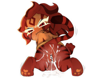 anus blush cookie_run cookie_run_kingdom cum cum_in_pussy female nutmeg_tiger_cookie pussy showing_ass solo solo_female solo_focus