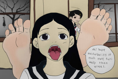 2010s 2015 2girls asian asian_female black_eyes black_hair classroom cloudy_sky death feet female foot_fetish fuura_kafuka hair_ornament hanged itoshiki_nozomu japanese_female kitsu_chiri light-skinned_female light_skin long_hair looking_at_viewer noose open_mouth parted_bangs sayonara_zetsubou_sensei school_uniform schoolgirl seifuku short_hair soles sonictemperance source_request speech speech_bubble student suicide teacher teasing text thin_eyebrows tongue tongue_out wink winking winking_at_viewer