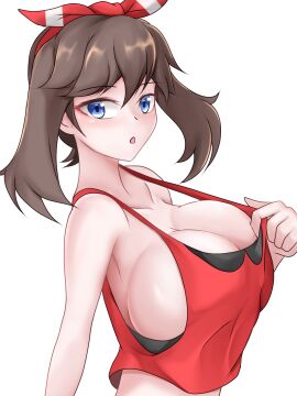1girls big_breasts blue_eyes breasts brown_hair captain_rs cleavage collarbone creatures_(company) female game_freak huge_breasts large_breasts light-skinned_female light_skin may_(pokemon) may_(pokemon_oras) nintendo pokemon pokemon_oras short_hair solo solo_focus