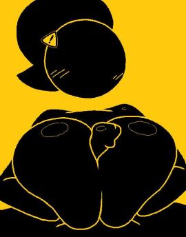 big_breasts black_body breasts female jjoyplus male paizuri penis penis_between_breasts ponytail titfuck titjob warning_sign warning_sign_person yellow_background