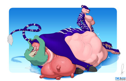 5_fingers absurd_res anal anthro anus areola bovid bovid_taur bovine bovine_taur breasts breasts_and_udders cattle cattle_taur claws countershade_face countershade_torso countershading duo felid felid_taur female fingers genitals green_body hi_res hooves hybrid interspecies male male/female mammal mammal_taur nipples oral owligatorstudios pantherine pantherine_taur pussy quadruped rimming scalie sex tail tail_tuft taur tiger tiger_taur tongue tongue_out tuft udder udders unbirthing vaginal_penetration vein vore