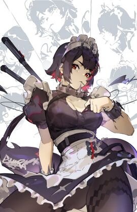 1girls 2024 2d 2d_(artwork) adjusting_clothes big_breasts breasts cleavage ellen_joe female female_only glaring_at_viewer hoyoverse kunomd large_breasts looking_at_viewer maid maid_outfit questionable shark_girl shark_tail sole_female solo stockings thick_thighs victoria_housekeeping zenless_zone_zero