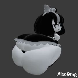 3d :3 alsogmg animated ass ass_focus big_ass black_dress black_hair black_panties blimm_(alsogmg) bow femboy grey_eyes huge_ass male panties shaking_ass twerking white_bow