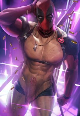 bullets deadpool huge_penis male male_only marvel marvel_comics penis scar scars solo solo_male stripper uniform