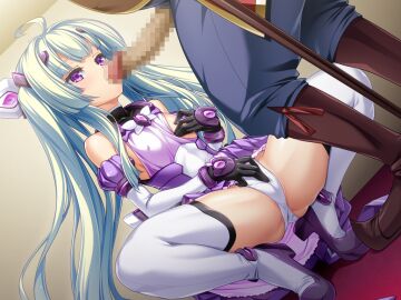 1boy ahoge amakubo_yuri black_gloves boots breasts censored covered_nipples detached_sleeves dutch_angle exs-tia_flora fellatio female female_masturbation fingering game_cg gloves grabbing_own_breast hair_ornament headgear imminent_fellatio inoino knee_boots kouyoku_senki_exs-tia large_variant_set leotard long_hair male masturbation miniskirt mosaic_censoring nipple_stimulation nipple_tweak nipples non-web_source official_art one_breast_out oral pants penis platform_boots poking purple_eyes purple_skirt skirt small_breasts solo_focus spread_legs squatting straight thigh_boots thighhighs twintails variant_set very_long_hair white_hair white_sleeves white_thighhighs