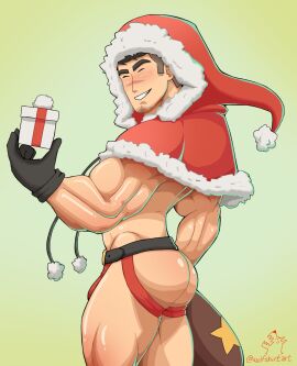 ass bara beard_stubble biceps blush bulge christmas fenrir_(wolfshirtart) flaccid holidays jockstrap male male_only muscular muscular_male penis solo solo_male twitter_user_oc underwear wolfshirtart yaoi