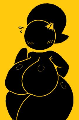 big_breasts black_body breasts female jjoyplus ponytail thick_thighs warning_sign warning_sign_person yellow_background