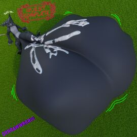 absurd_res anthro balls big_balls big_penis bigger_prey bodily_fluids bulging_balls capcom cock_vore cum cum_on_body day demi_elder dialogue ear_piercing ear_ring eclipse_magala feral flying_wyvern genital_fluids genitals gore_magala hi_res huge_cock huge_filesize hyper hyper_genitalia hyper_penis male male/male monster_hunter nargacuga penile penis piercing ring_piercing roaring size_difference smaller_pred solo switch_axe teasing text vikvillince villince vore weapon