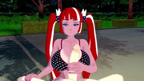 4th_of_july alternate_eye_color alternate_hair_color american_flag_bikini animated anonymous_male bikini_top black_eyebrows black_eyelashes blue_eyes breasts cleavage cum_on_face fortnite fortnite:_battle_royale hair handjob koikatsu large_boobs large_breasts large_penis lennox_rose_(fortnite) light-skinned_male night outdoors outercourse outside penis red_hair streaked_hair tagme tan tanline tanned tanned_female tanned_skin video