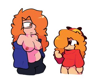 2girls bottomless breasts coat edit female friday_night_funkin glasses gp12810 large_breasts orange_hair pussy tagme third-party_edit topless