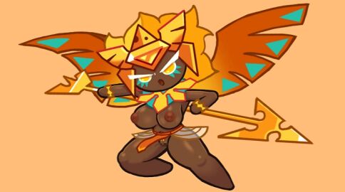 big_ass big_boobs big_thighs cookie_run cookie_run_kingdom dark-brown_skin gem_on_forehead golden_cheese_cookie golden_eyes golden_wing naked naked_female open_mouth pangotime short_hair short_hair_female solo solo_female yellow_eyes yellow_hair yellow_hair_female