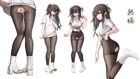 1other absurdres after_fellatio ambiguous_gender ass ass_crack black_hair black_mask black_pantyhose blush breasts brown_eyes butt_crack character_name chinese_text condom cum cum_in_mouth cum_in_pussy cum_inside cumdrip facial female high_heels highres holding holding_condom hundun_no_bifang large_breasts long_hair looking_at_viewer male male_pubic_hair mask mask_pull mouth_mask multiple_views no_panties no_pants no_shoes open_mouth original out_of_frame pantyhose pubic_hair pussy reference_sheet shirt short_twintails smile soles stray_pubic_hair thigh_gap thighband_pantyhose tied_shirt torn_clothes torn_pantyhose twintails two_side_up uncensored white_footwear white_shirt