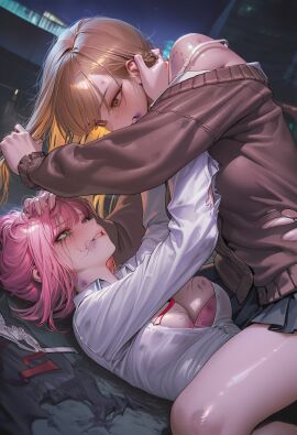 2girls ai_generated cerberus_(the_artist) fight kimi_no_koto_ga_dai_dai_dai_dai_daisuki_na_100-nin_no_kanojo sisters