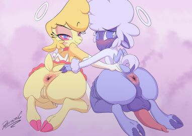 absurd_res angel animal_genitalia animal_penis anthro anus ass ass_grab balls bashful bedroom_eyes big_ass big_butt big_penis blush blush_lines bottomwear bottomwear_down bovid butt_grab caprine caprine_penis cherub clothed clothing collin_(helluva_boss) crossdressing crossdressing_(mtf) crossdressing_male darkened_anus darkened_balls darkened_genitalia duo eyeshadow female femboy gay gay_male genitals half-closed_eyes halo hand_on_ass hand_on_butt helluva_boss hi_res homosexual homosexual_male keenie kneeling lidded_eyes looking_at_viewer looking_back looking_back_at_viewer makeup male male/female male_penetrated mammal narrowed_eyes pants pants_down partially_clothed penis presenting presenting_anus presenting_hindquarters pussy raised_bottomwear raised_clothing raised_skirt raised_tail rear_view reminic seductive sheep skirt solo_male spread_anus spread_ass spread_butt spreading tail