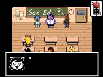 accurate_art_style animated anthro berdly bladedbard bodily_fluids catty_(undertale) classroom cum deltarune digital_media_(artwork) fan_character female genital_fluids group humor impregnation male male/female penetration pixel_(artwork) pixel_animation pixel_art public public_sex pussy questionable_consent school sex sex_education sprite sprite_animation sprite_art text trio undertale_(series) vaginal_penetration
