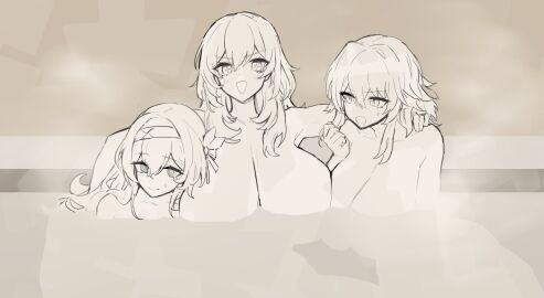 3girls bath big_breasts breasts eyebrows_visible_through_hair female firefly_(honkai:_star_rail) honkai:_star_rail huge_breasts looking_at_viewer march_7th_(honkai:_star_rail) melon22 naked stelle_(honkai:_star_rail) tagme