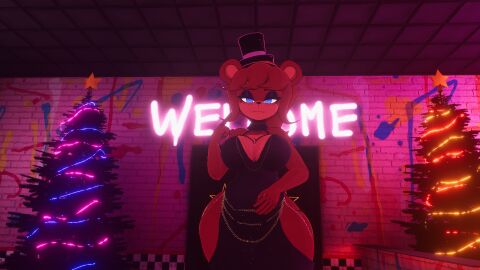 breasts cally3d cryptiacurves fazclaire's_nightclub female five_nights_at_freddy's freddy_(fnaf) fredina's_nightclub fredina_(cally3d) frenni_(cryptia) frenni_(cryptiacurves) frenni_fazclaire modakawa_dress solo vrchat