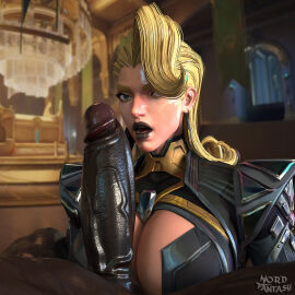 1boy 1girls 3d black_lipstick blonde_female blonde_hair blue_eyes breasts busty caucasian caucasian_female dark-skinned_male dark_skin emma_frost emma_frost_(marvel_rivals) emma_frost_(x-revolution) female imminent_oral interracial large_breasts light-skinned_female light_skin long_hair makeup male marvel marvel_comics marvel_rivals nordfantasy tagme x-men