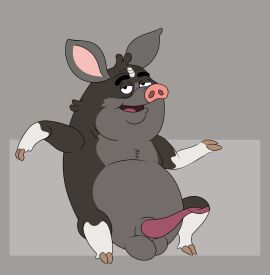absurd_res allenden animal_genitalia animal_penis balls bento_box_entertainment berkshire_pig black_body black_fur bob-jiggles chest_tuft domestic_pig erection eyebrows feral_only fox_corporation fur genitals grey_background half-closed_eyes hi_res hooves housebroken kapital_entertainment looking_at_viewer male male_only mammal max_(housebroken) mermen_branded multicolored_body narrowed_eyes open_mouth overweight overweight_male penis pig porcine_penis raised_arms rounded_ears simple_background smile snout solo spread_legs spreading suid suine sus_(pig) thick_eyebrows tongue tuft