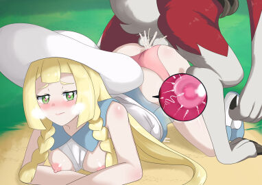 1boy 1girls absurd_res all_fours anthro anthro_on_human anthro_penetrating anthro_penetrating_human areola ass bent_over bestiality blonde_hair blush bodily_fluids breasts claws clothed_sex clothing cum cum_in_pussy cum_inside doggy_style duo female female_on_anthro female_penetrated from_behind from_behind_position fur generation_7_pokemon genital_fluids green_eyes hair hat headgear headwear heart_eyes heart_symbol hi_res human human_focus human_on_anthro human_penetrated impregnation interspecies interspecies_impregnation lillie_(pokemon) long_hair lycanroc male male/female male_penetrating male_penetrating_female male_pokemon/female_human mammal midnight_lycanroc nintendo nipples nivi not_furry_focus ovum ovum_deformation panties panties_aside penetration penis pink_clothing pink_panties pink_underwear pokemon pokemon_(species) pokephilia pussy red_body red_fur sex solo_focus sperm_cell spread_legs toe_claws underwear vaginal_penetration white_body white_fur x-ray zoophilia