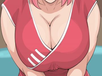 animated big_breasts boruto:_naruto_next_generations breasts close-up clothed color female milf naruto naruto_(series) naruto_shippuden pink_hair raikage_art red_clothing round_breasts sakura_haruno