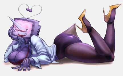 1girls 2025 antennae ass big_breasts bra breasts chest color colored colored_nails deltarune deltarune_chapter_3 digital_drawing_(artwork) digital_media_(artwork) female female_only genderswap_(mtf) half-dressed half_naked heart heels high_heels lace_pantyhose_hooked_on_heel_(meme) laying_down laying_on_stomach lipstick lying_down lying_on_stomach meme metallic_body nail_polish on_stomach open_clothes open_shirt pantyhose pointy_nose pose posing posing_for_the_viewer red_bra red_lipstick red_nails robot robot_girl robot_humanoid robot_joints rule_63 sexy_pose shirt shoes simple_background smile smiling smiling_at_viewer solo solo_female tenna_(deltarune) thighs tv tv_head unbuttoned unbuttoned_shirt underwear white_shirt