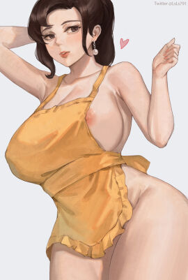 1girls 2024 2d adult adult_female apron apron_only artist_name big_breasts bottomless breasts brown_eyes brown_hair cleavage curvy curvy_figure earrings female female_only heart huge_breasts human human_female human_only large_breasts light-skinned_female light_skin looking_at_viewer lsls mature_female milf mother_(pokemon_sv) nintendo nipple_peek nipple_slip nipples pink_nail_polish pink_nails pink_nipples pokemon pokemon_sv realistic_breast_size realistic_proportions sagging_breasts simple_background solo solo_female thick_thighs thighs twitter_username voluptuous voluptuous_female white_background wide_hips