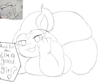 ass big_ass big_breasts breasts female frog frog_girl laying_on_bed monochrome oc quincem text