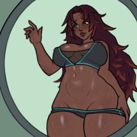 1girls big_thighs dark-skinned_female dark_skin female female_only huge_thighs large_thighs miss_velvet navel thick_thighs thighs