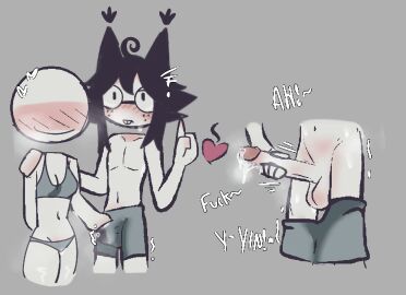 1boy 1girls anon anonymous_female bald_female balls beach bikini blush boxers buckteeth cum cum_drip cumming dick edit erection female fundamental_paper_education glasses kevin_(fundamental_paper_education) male nerd nerdy_male penis precum razor_xo traced y/n