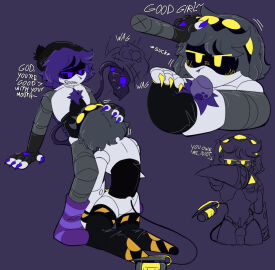 1boy 1futa 2d beanie beanie_hat blowjob crowbahrz female futa_on_futa futanari glitch_productions grey_hair humanoid intersex male murder_drones oral pubic_hair purple_eyes purple_hair robot robot_futa robot_girl robot_humanoid screen_face tail uzi_(murder_drones) v_(murder_drones) yellow_eyes yuri