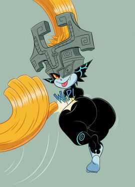 absurd_res armor ass big_butt blep blonde_hair butt_slap deepcreases digital_media_(artwork) female hair headgear headgear_only helmet helmet_only hi_res huge_butt huge_filesize humanoid imp looking_at_viewer looking_back looking_back_at_viewer midna nintendo not_furry nude prehensile_hair rear_view slap slapping_own_butt slapping_self solo the_legend_of_zelda tongue tongue_out twili twilight_princess vulva