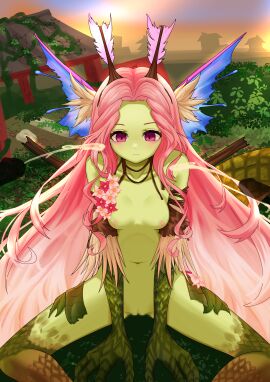 2boys absurdres antennae blush breasts brown_sleeves censored commentary_request completely_nude cum detached_sleeves dungeon_and_fighter ejaculation expressionless feet_out_of_frame female fins flower green_skirt head_fins highres jojyo long_hair looking_down male medium_breasts monster_girl mosaic_censoring multiple_boys multiple_males navel nipples nude outdoors parted_bangs pink_eyes pink_flower pink_hair projectile_cum pussy scales sitting skirt solo_focus spread_legs straight textless_version tree variant_set very_long_hair white_flower wicked_dragon_nympha