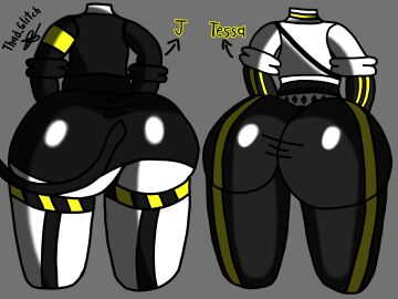 2girls ass big_ass female female_only j_(murder_drones) murder_drones tessa_elliot tessa_elliot_(space_suit) thad_glitch